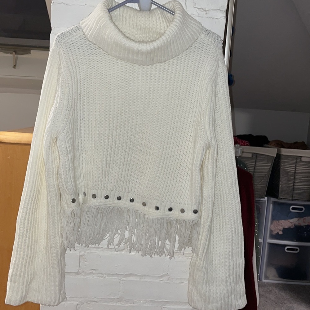Freethinker Cream Fringe Cropped Sweater - Picture 7 of 8